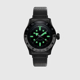 Luminova Montre SERICA 8315-1 GMT dans le noir automatique cadran émaillé noir Expédition acier étanche 200m