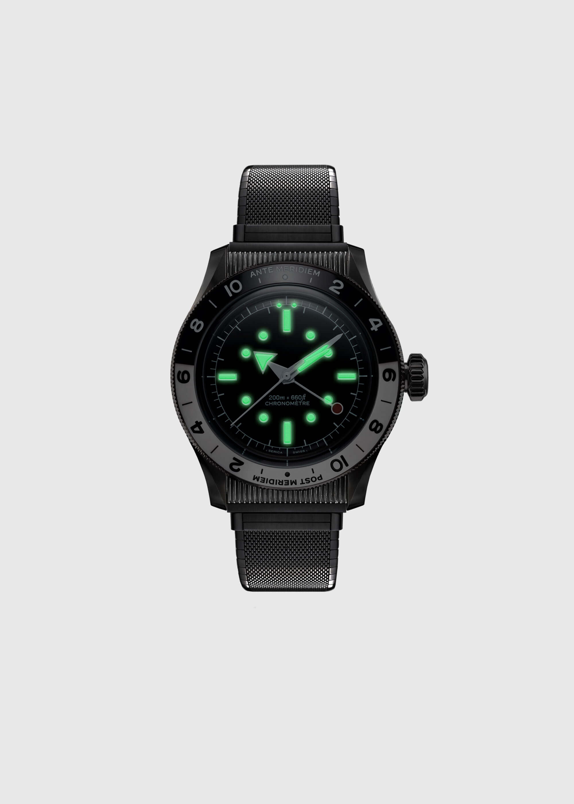 Luminova Montre SERICA 8315-1 GMT dans le noir automatique cadran émaillé noir Expédition acier étanche 200m