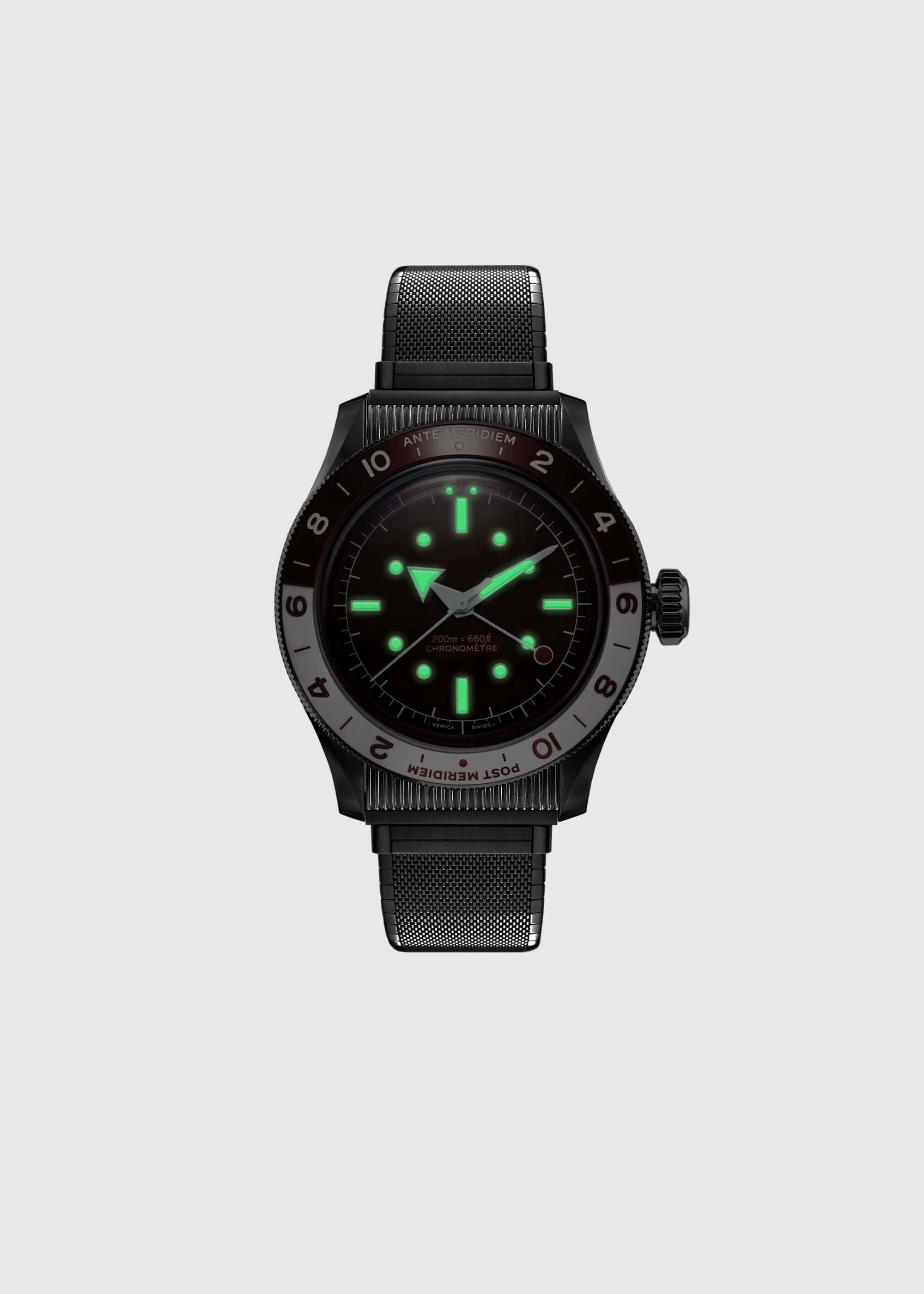 Luminova Montre SERICA 8315-2 GMT dans le noir automatique cadran émaillé rouge sable Expédition acier étanche 200m