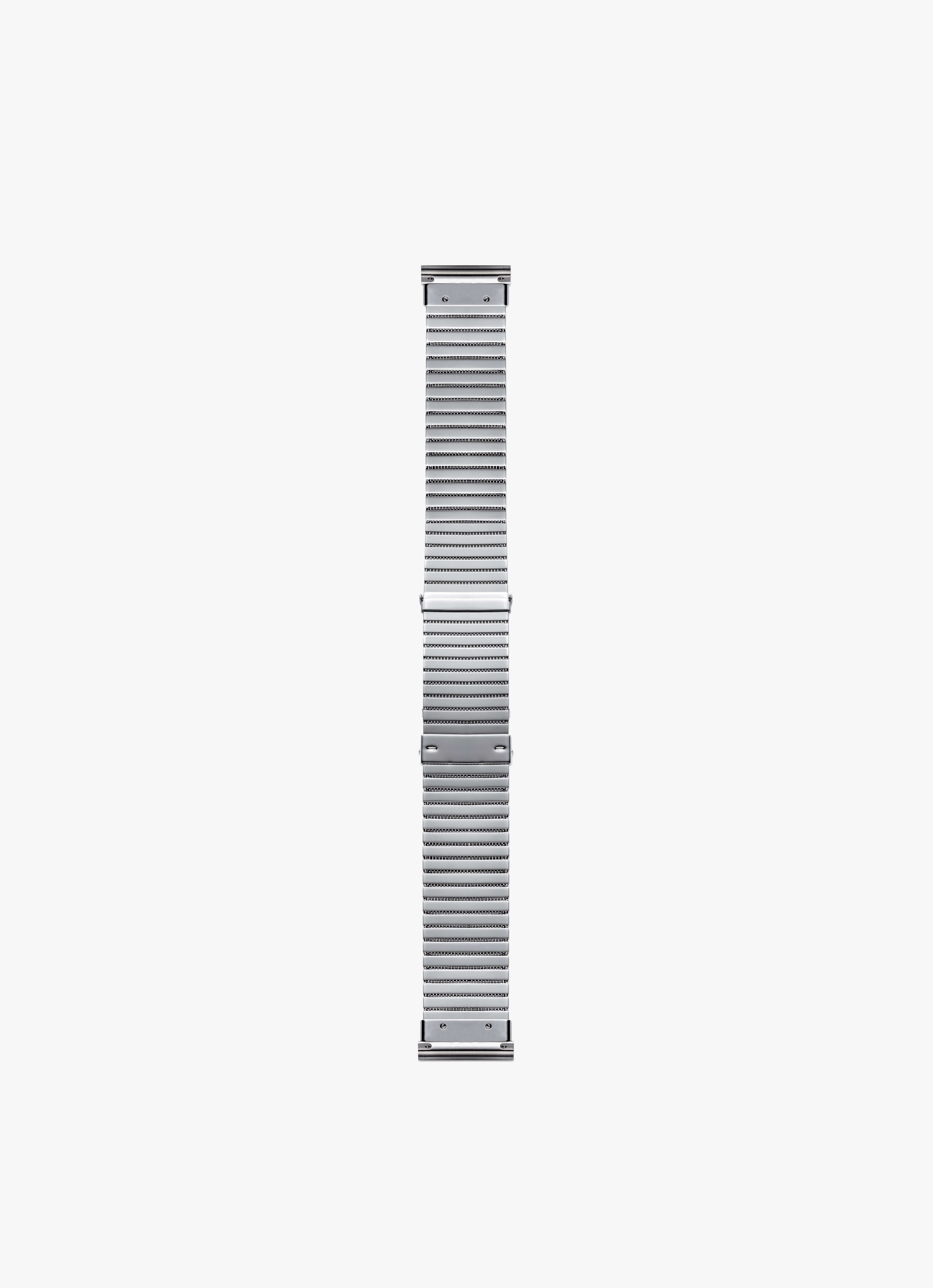 Serica Watches - Bracelet acier SERICA Expédition. Vue de dos du bracelet et de la structure renforcée de lames pliées 20mm.